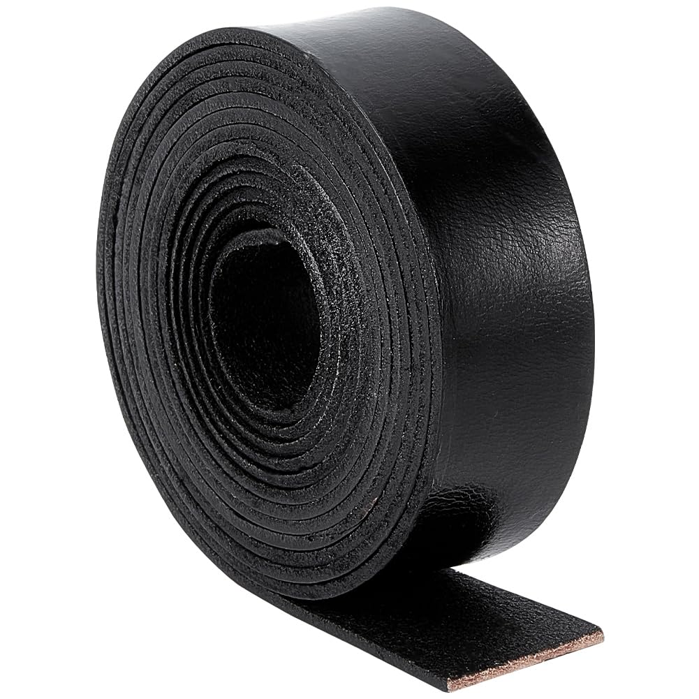 GORGECRAFT 25mm x 2m Full Grain Buffalo Leather Strips Black Leather Strap 2mm Thick Genuine Flat Leather Cord Cowhide Braiding Thread Rope for Bracelets Jewelry Making Handles Guitar Belts DIY Crafts
