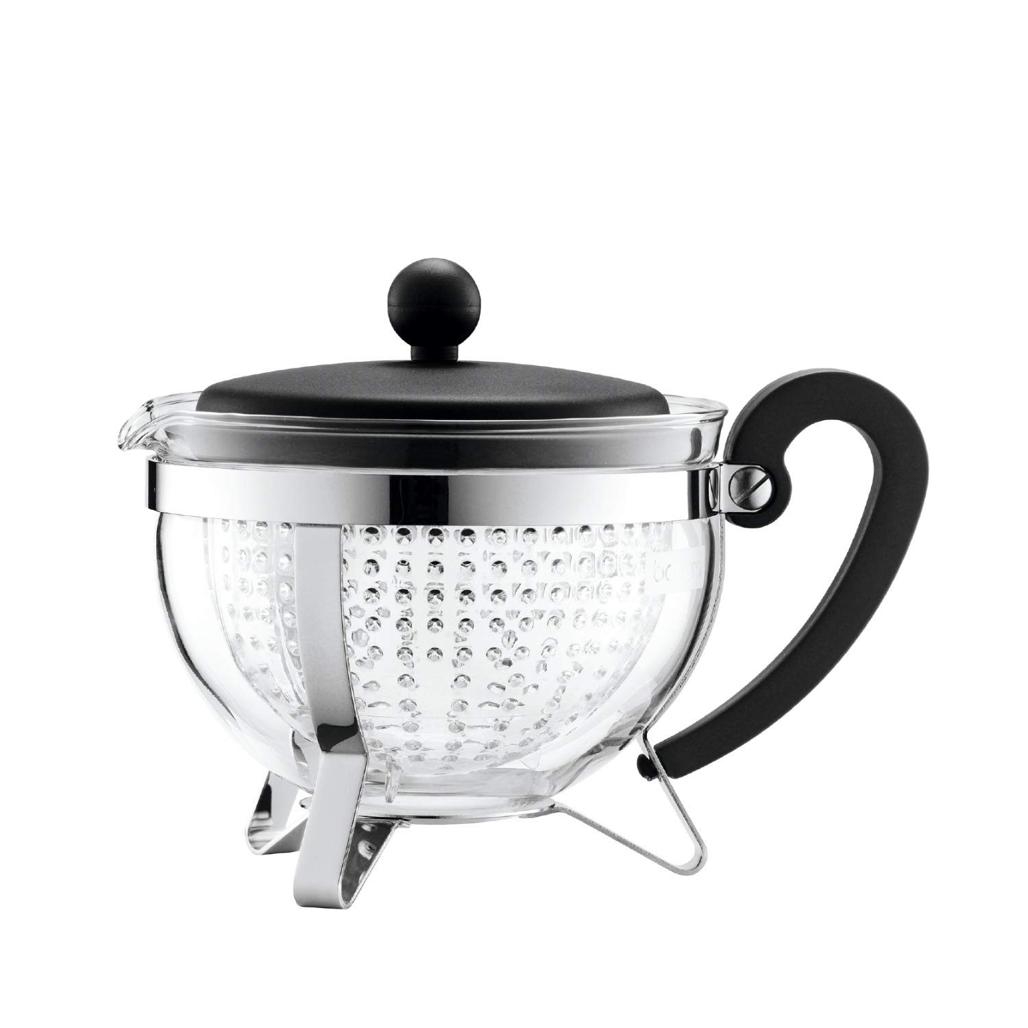 BODUM 1 Litre Borosilicate Glass Chambord Teapot with Coloured Handle Transparent Filter and Lid, Black