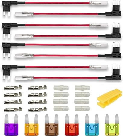 Amazon Kiligen 8個車平型ヒューズホルダー 配線追加 電源取り出し 平型 ヒューズる 6個小型無料ヒューズ付き 8個配線コネクター 8個プラスチックキャップ ヒューズ 車 バイク