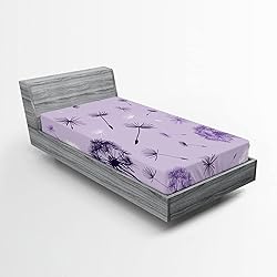 Ambesonne Dandelion Fitted Sheet, Purple Maroon