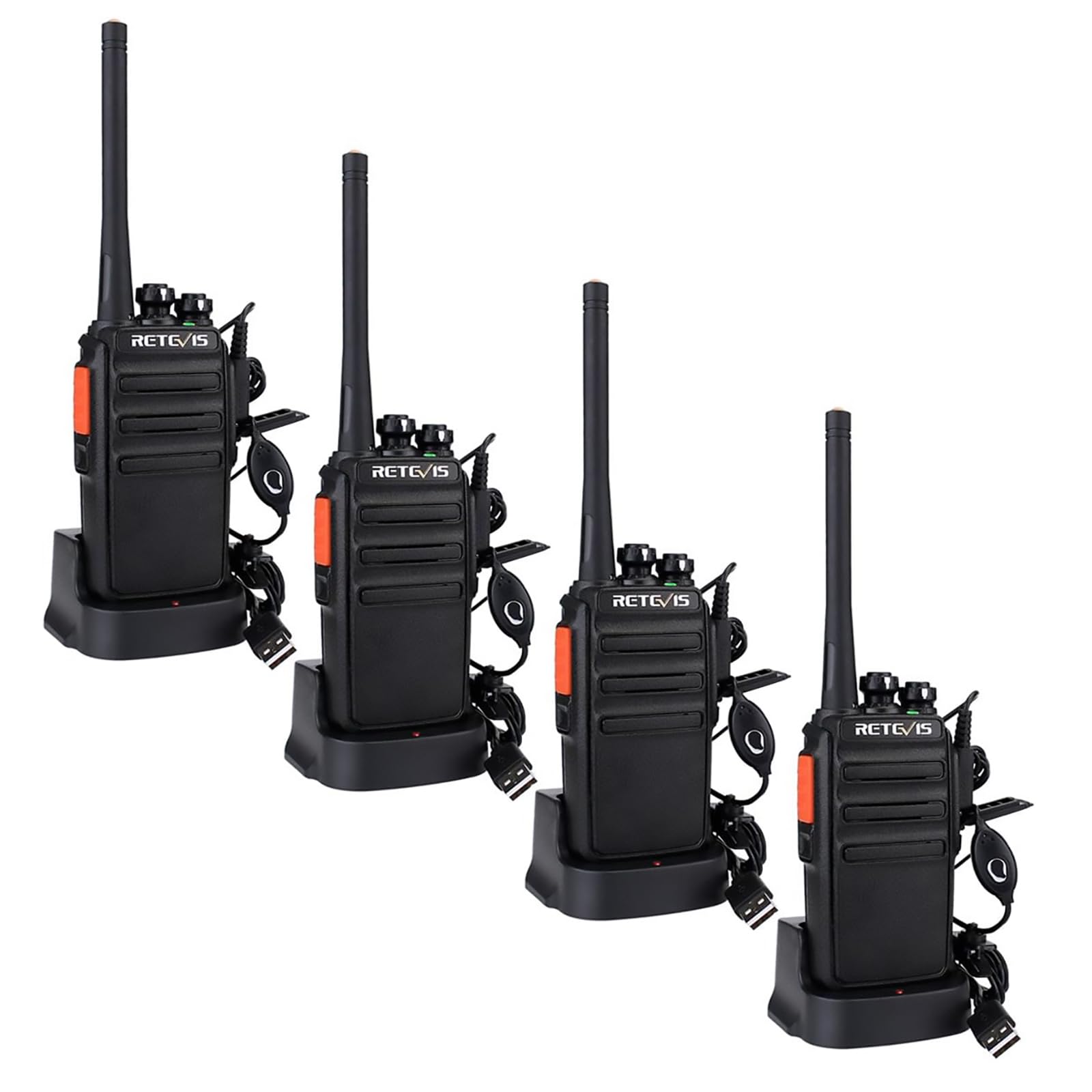 Retevis RT24 Walkie Talkies for Adults, Rechargeable 2 Way Radio Long Range PMR446 License Free 16 Channels CTCSS/DCS, Two Way Radio with Earpiece and USB Charging Base(Black, 2 Pair)