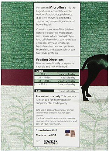 Herbsmith Microflora Plus â€“ Dog Digestion Aid â€“Probiotics and Digestive Enzymes for Dogs â€“ Prebiotic for Dogs â€“ 120 Capsules