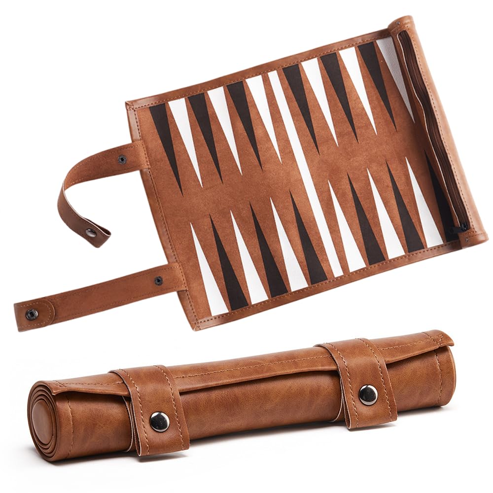 Pengrity Travel Backgammon Set, Portable Backgammon Board Game, Roll Up backgammon Travel Set Leather, Tactical Board Game Ideas for Kids Adults Family Party
