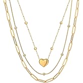 VceTd necklaces for women,Ladies layered gold necklace, stackable delicate 18 gold plated fashion heart pendant necklace, simple round beads, cool chain jewelry set, fashionable women gift