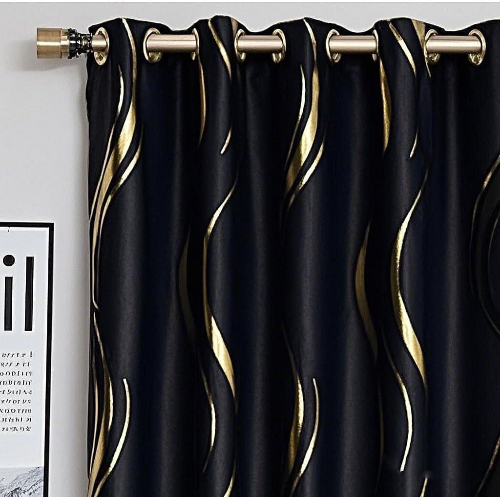 MYRU 2 Panels Set Luxury Striped Blackout Curtains for Bedroom Living Room (Black and Gold, 2 x 66x84 Inch)