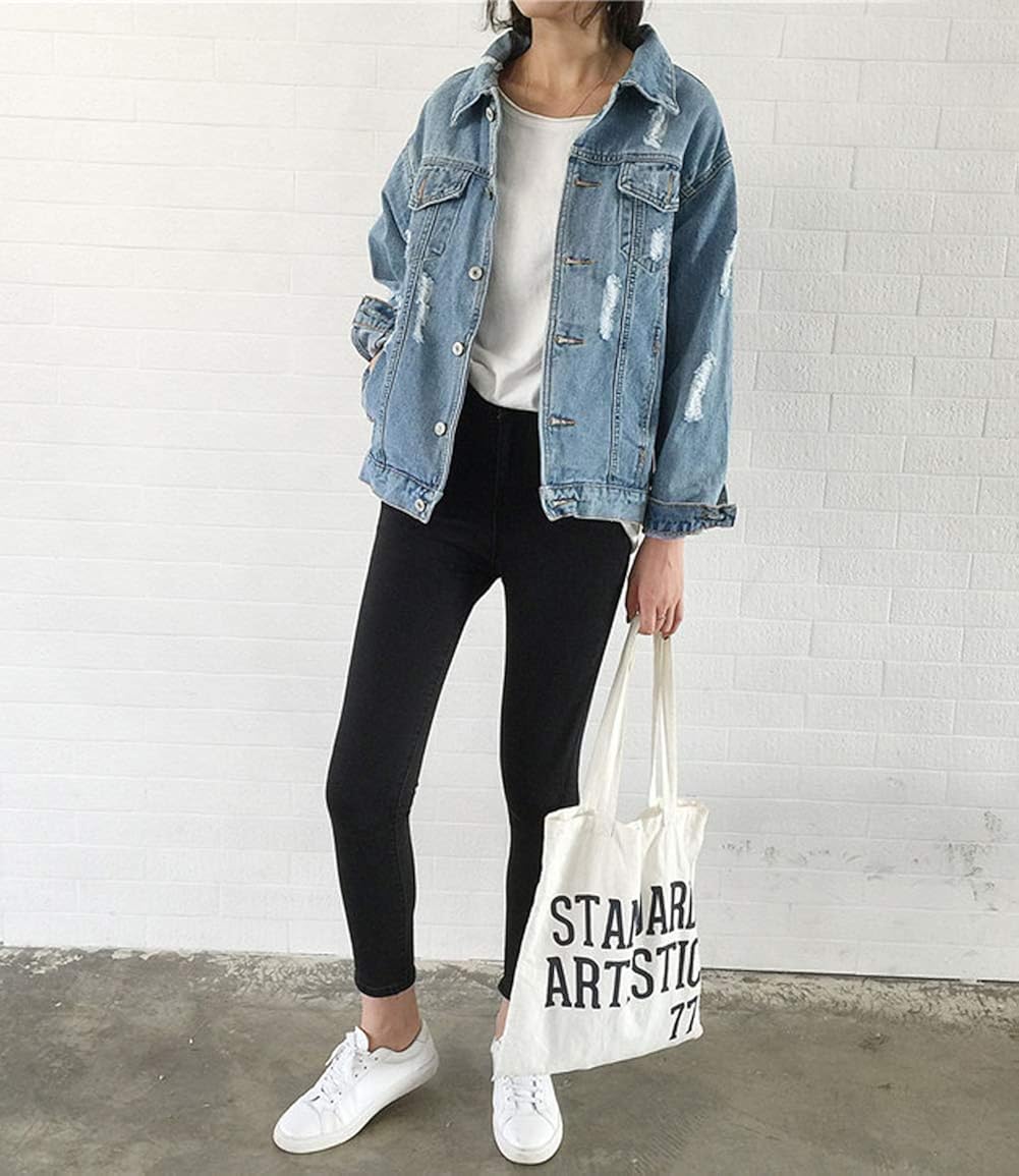 ripped blue denim jacket womens