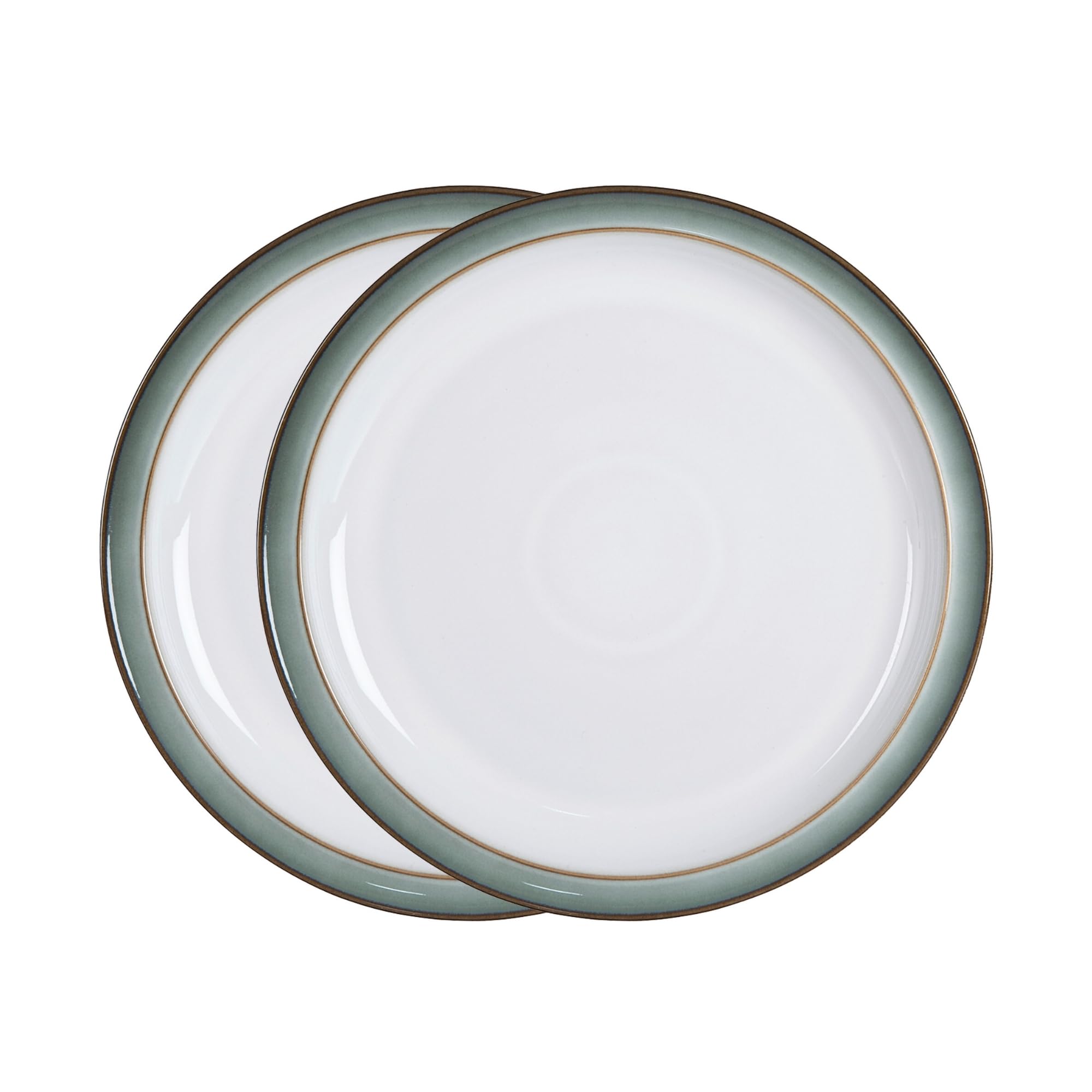 Denby - Regency Green Dinner Plates Set of 2 - Dishwasher Microwave Safe Crockery 26.5cm - Green, White Ceramic Stoneware Tableware - Chip & Crack Resistant Large Plates