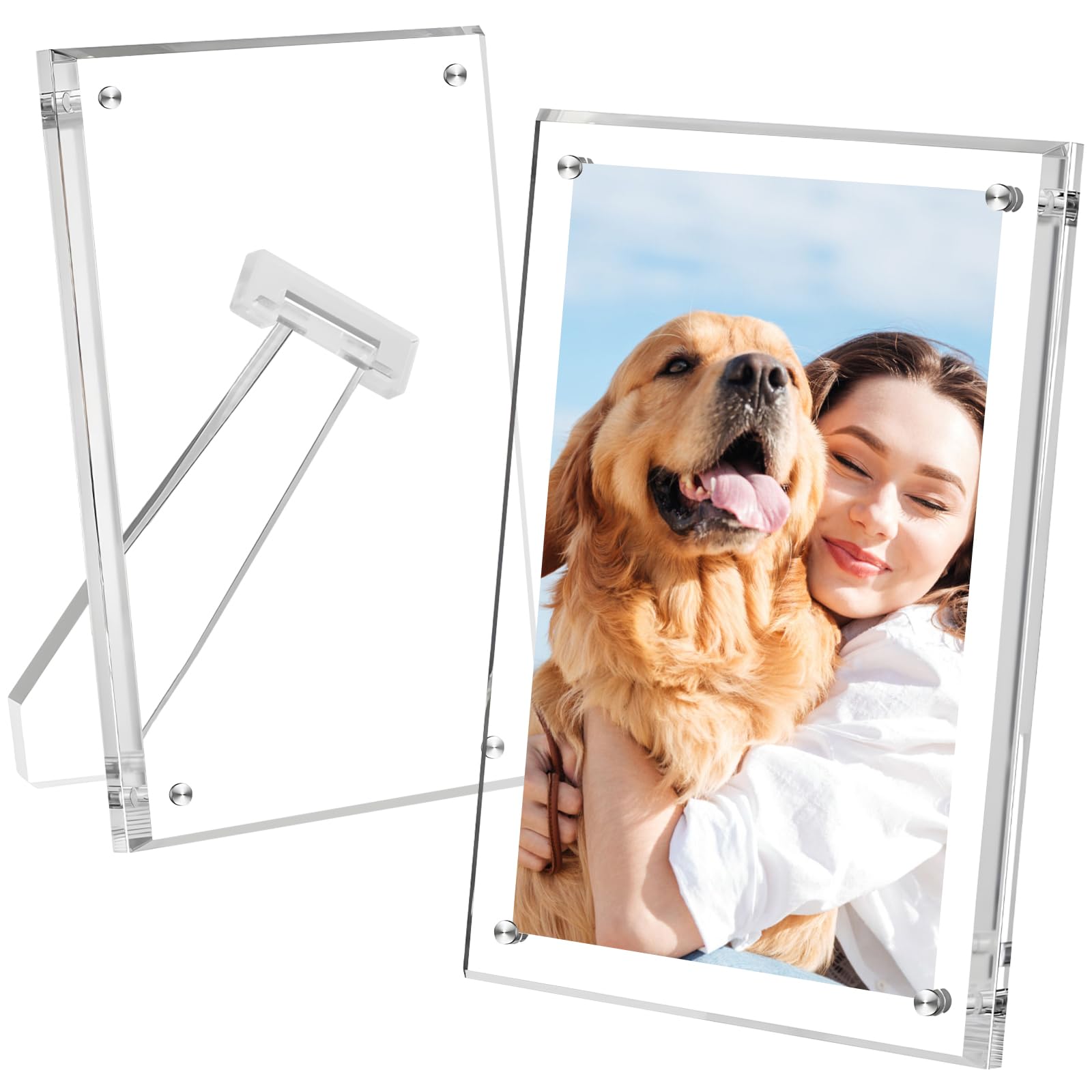 lalago Pack of 2 Magnetic Picture Frames 15 x 20 cm, 8 Inch Magnetic Table Picture Frame, Photo Frame, Double-Sided Photo Frame for Desktop