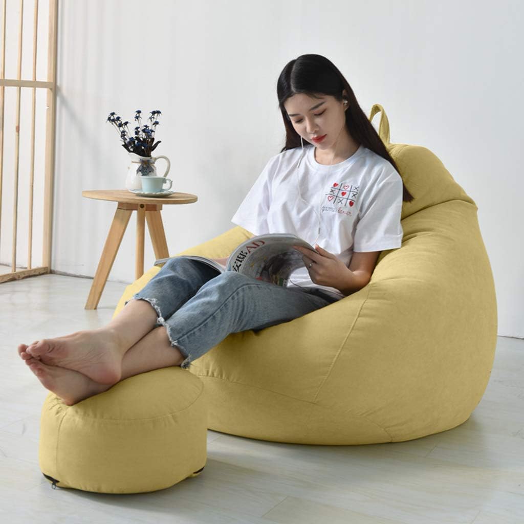 MYJZY Bean Bag Sofa Chair with Footstool,Soft Comfortable Lazy Sofa Sack for Adults And Kids,Easy Remove Wash,Lounger Chairs Furniture for Dorm Room,Yellow,S