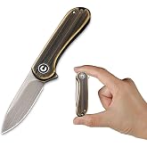 CIVIVI Mini Elementum Pocket Knife, 1.83" 14C28N Blade Small folding Knife | Keychain Carry EDC Flipper Folding Knife, Brass and Stainless Steel Handle, Frame Lock, 4.33" Overall Length C18062Q-1