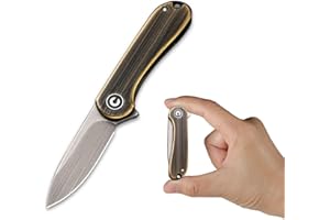 CIVIVI Mini Elementum Flipper Pocket Knife, Small folding Knife with 1.83" 14C28N Blade, Brass and Stainless Steel Handle C18062Q-1