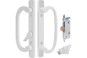 G.A.S HARDWARE 8.5" Legacy Sliding Patio Glass Door Offset White Handle Set - Sash Controls 2265 WITH Mortise Lock 45° for Replacement Fits 3-15/16” Screw Hole Spacing and 1-1/4" to 2-1/4" Door Thickness