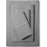 Feather & Stitch 500 TC King Size Damask Bed Sheet Set, 100% Cotton Soft Breathable Bedsheets, 4 Piece 18" Deep Pockets Sateen Weave Striped Bedding Mattress Resort Hotel Luxury- (Grey Stripe)