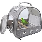 Bird Travel Carrier with Standing Perch and Stainless Steel Tray,Small Bird Carrier Travel Bag Breathable Collapsible for Par