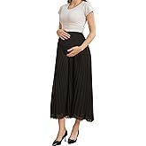 ZUMIY Women's Maternity Skirt Pleated Elastic High Waist, Pregnancy Skirt Over The Belly, A Line Chiffon Skirt Casual Wear