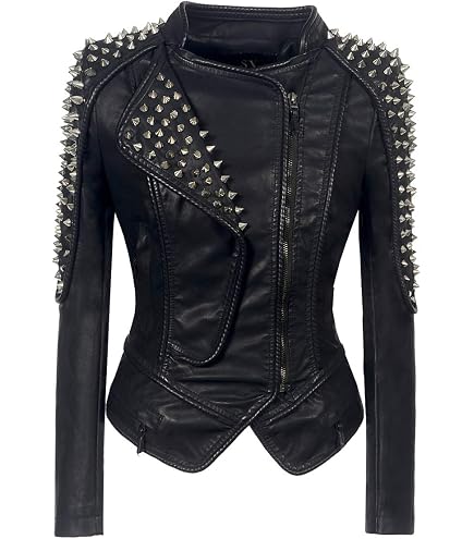 SX Women Punk Faux Leather PU Black Jacket Studded Rivet Fashion