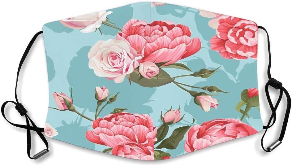 Haomingjiu Pink Rose Polyester Windproof Mouth-Muffle with Adjustable Ear Loops Protection from Dust Unisex White OneSize