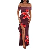 MEROKEETY Women's Floral Off Shoulder Maxi Dresses 2025 Sexy High Split Cocktail Wedding Guest Dress