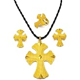 ETH-JE-G Ethiopian Jewelry for Women Set Eritrean Jewelry Set for Women African Cross Jewelry Sets Ethiopian Eritrea Pendant Black Rope Earrings Ring for Womens Engagement