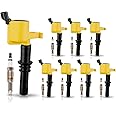 ENA 8 Yellow Ignition Coil Pack and Platinum Spark Plug Set Compatible with Lincoln Ford Expedition F150 F250 F350 F450 F550 Super Duty Mark Navigator 5.4L 6.8L Replacement for FD508 SP515 SP546 DG511