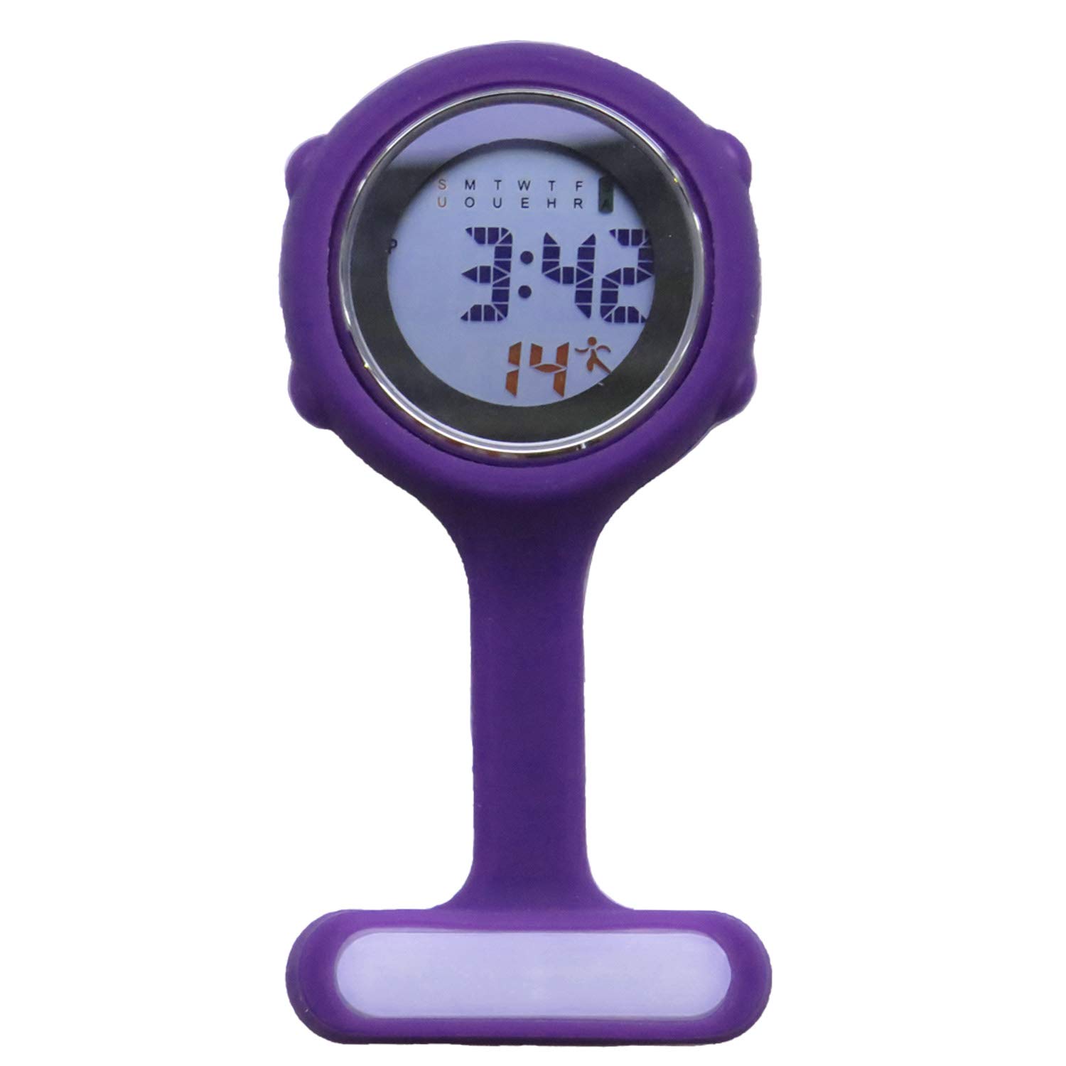 Digital Nurse Watch Fob For Women & Men, Multi-Function, Infection Control Design, Silicone Nurse Watch With Pin/Clip-On - Light Purple
