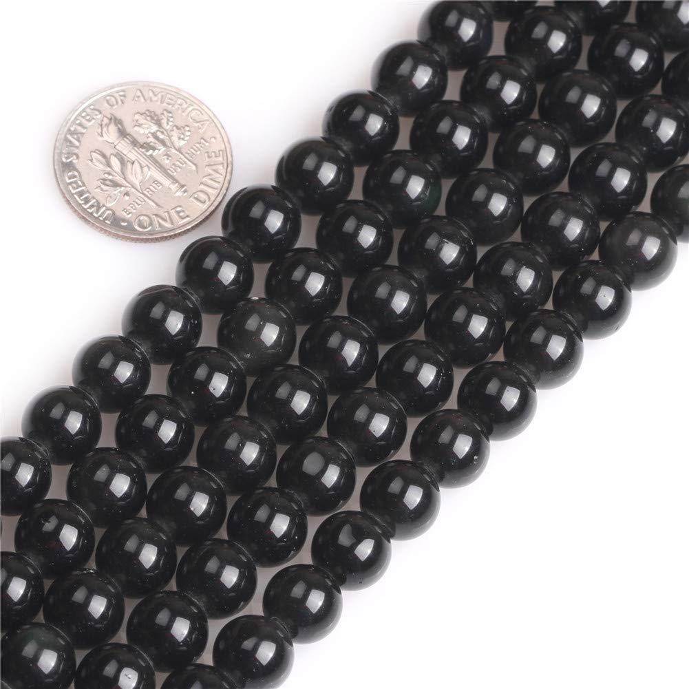 SHGbeads Black Obsidian Natural Gemstone Loose Beads for Jewellery Making Round 8mm Big Hole 1.5mm-2mm 15"