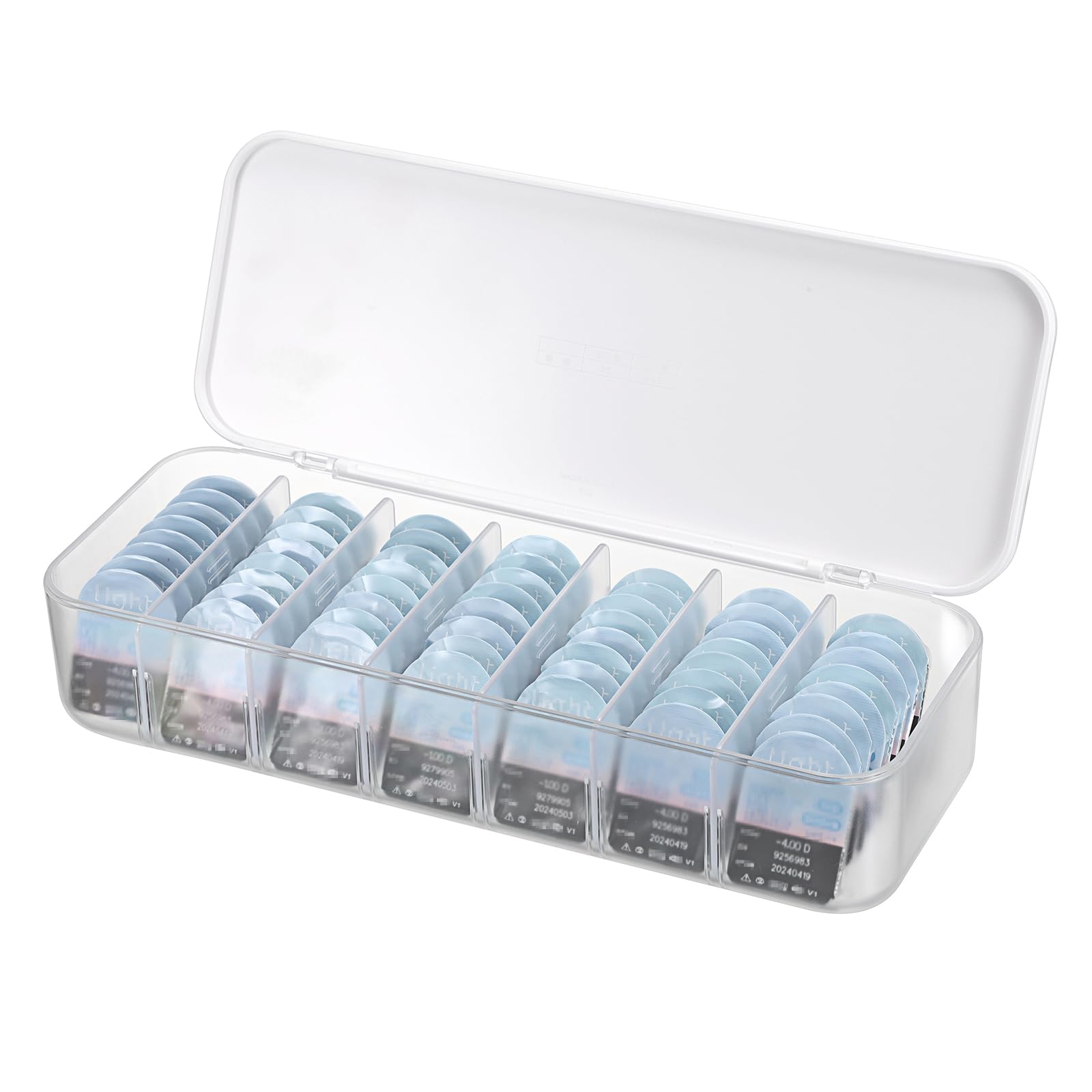 SUMTree 1 Pack Plastic Contact Lens Organizer Case, Daily Disposible Contact Lens Dispenser and Organizer, Divided Storage Box Travel Contact Case for Cosmetic Contact Lens, 26 * 5.7 * 9.5cm, Clear