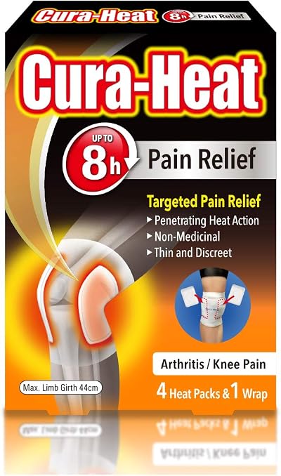 Cura-heat Arthritis Pain for Knee 4 Heat Packs and 1 Wrap