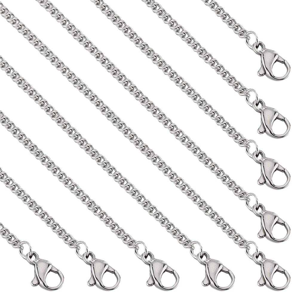 SUNNYCLUE 20pcs 18 Inch/ 0.45m 304 Stainless Steel Cuban Chain Necklace Making Chains Silver Metal Lobster Claw Clasps Cable Curb Chain Necklaces Bulk for jewellery Making Supplies Women Adult Diy