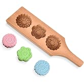 Wooden Cookie Molds for Baking, 11.8 In Mooncake &amp; Maamoul Mold | Mooncake Mold for Maamoul, Filled Pastries, Date Cookies, Shortbread &amp; Biscuits; Hand-Carved Pear Wood; 3 Flower Cavities