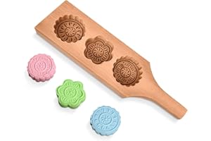Wooden Cookie Molds for Baking - Moon Cake Molder Cookie Stamps Chinese Mooncake Mold - 3 Wooden Flowers Cookie Stamp Baking 