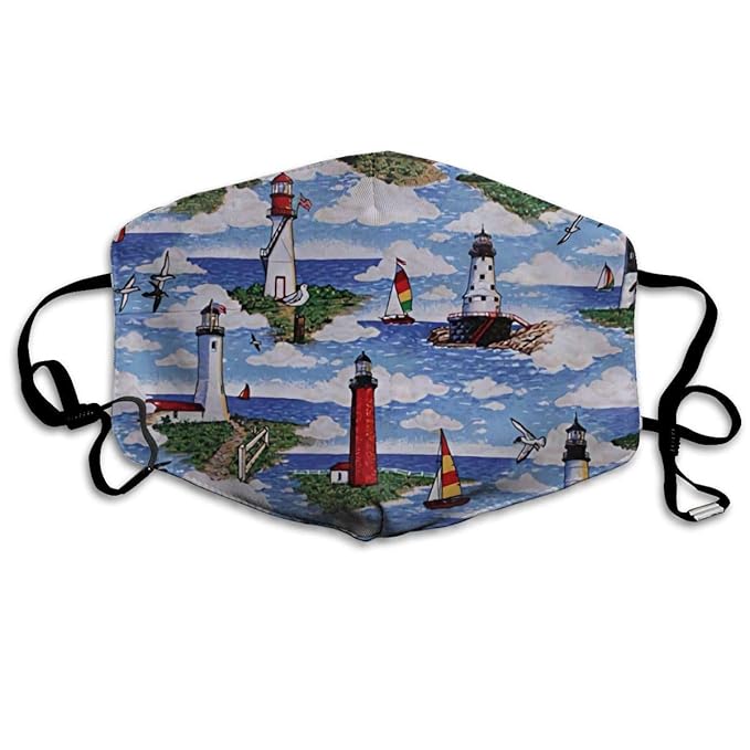 WBinHua Masken für Erwachsene, Mask Face, Mouth Mask, Breathable Mask Anti Dust, Unisex Lighthouses Scene Big Sable Printed C