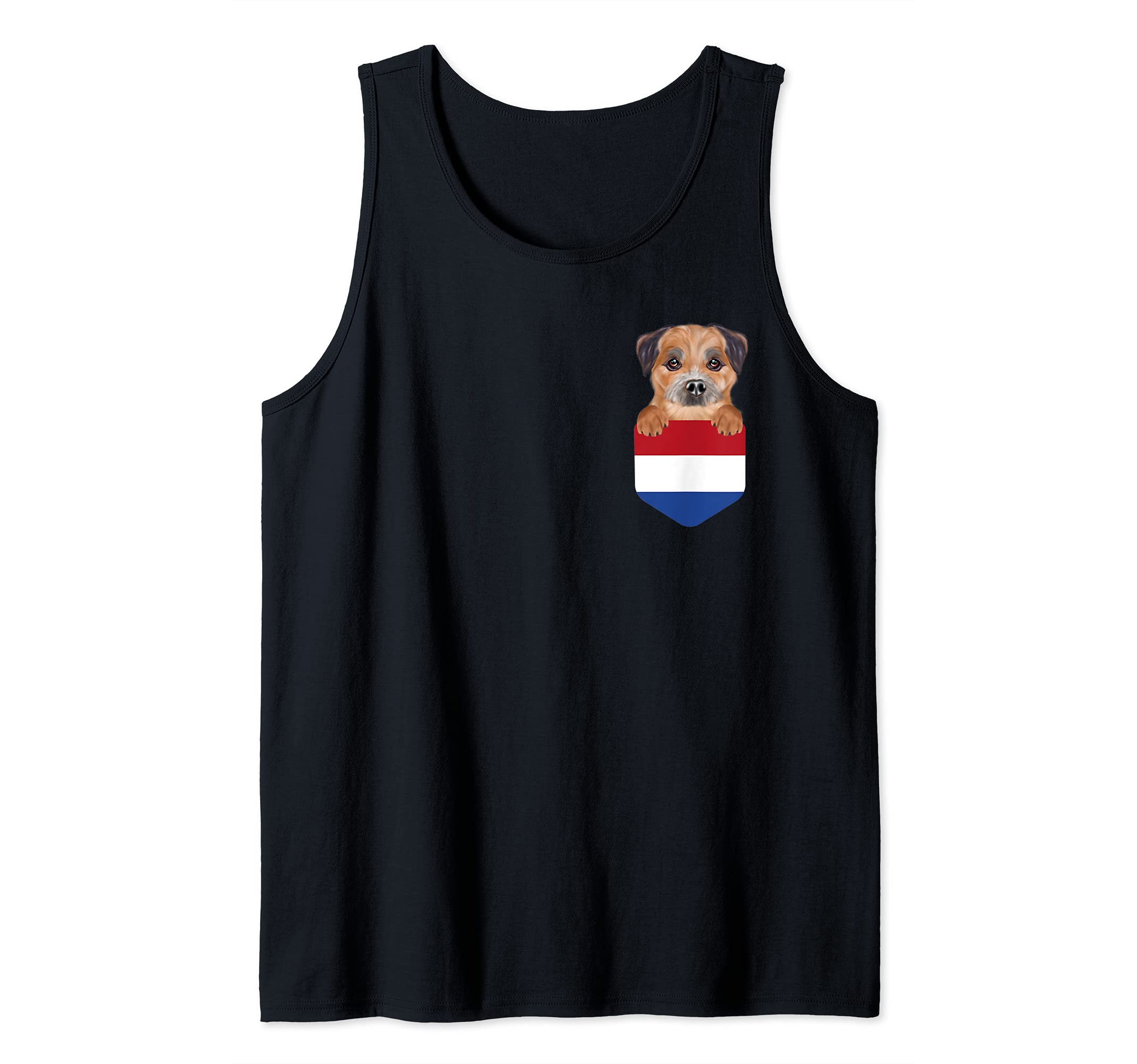 Netherlands Flag Border Terrier Dog In Pocket Tank Top