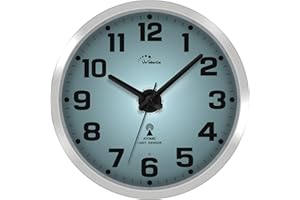 WallarGe Atomic Wall Clock with Night Light - Silent Lighted up Wall Clock Glow in The Dark, Battery Operated, AUTO DST, 12 Inch