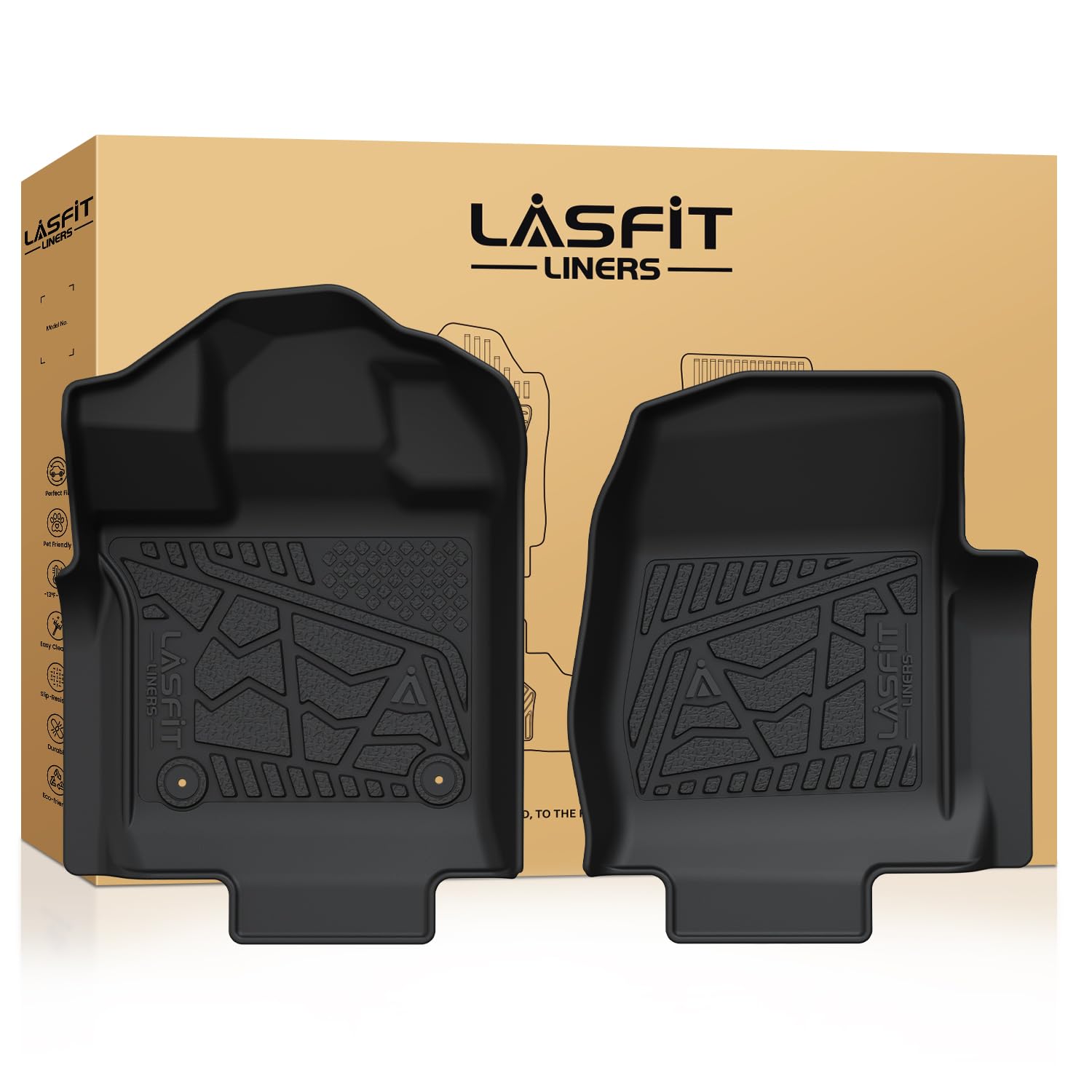 LASFIT Floor Mats for 2015-2026 Ford F-150 Regular Cab Bucket-Seat Carpet Floor, Ford F150 Standard Cab All Weather Portector TPE Waterproof Truck Liners-1st Row Black Image