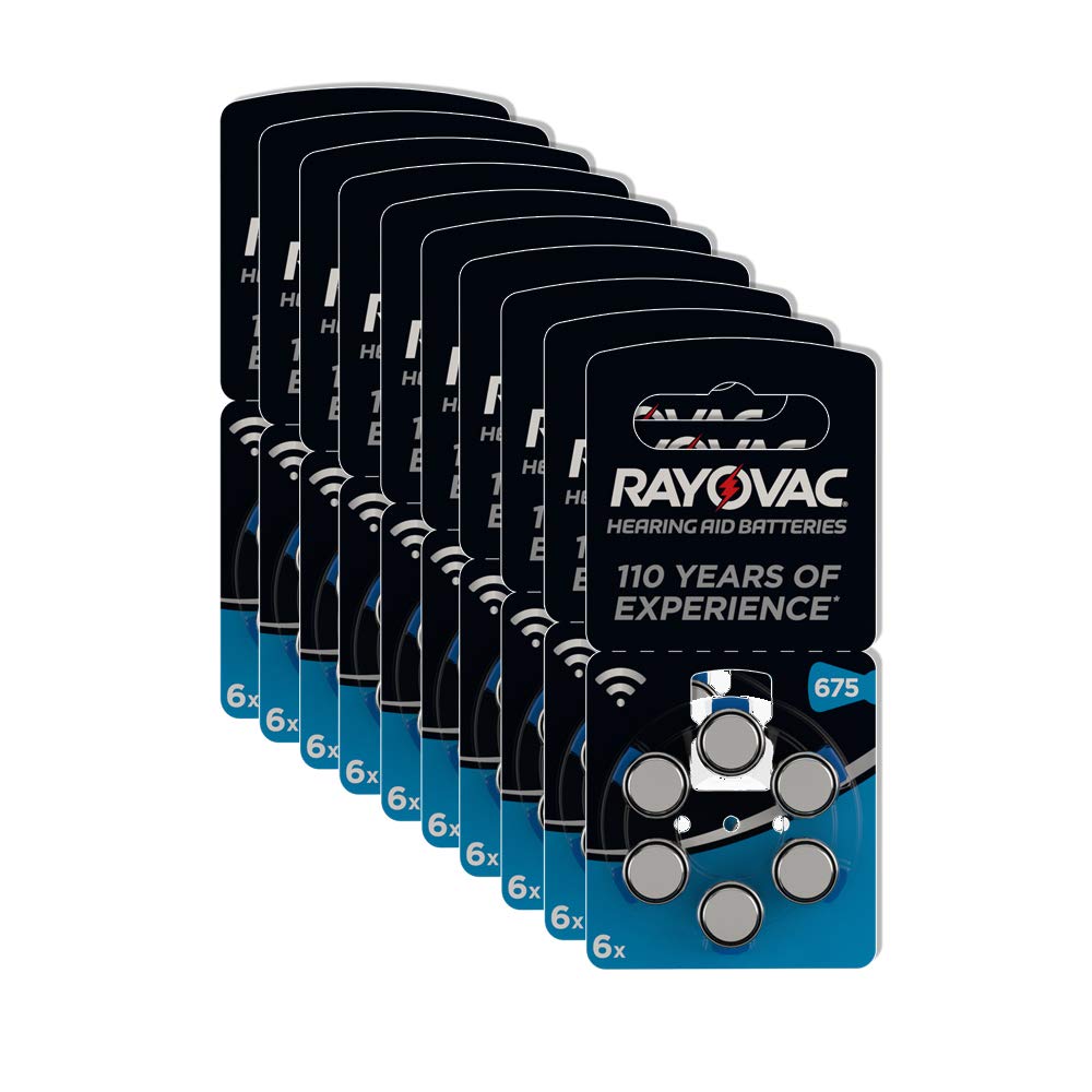 Rayovac Acoustic Zinc Air Hearing Aid Batteries, Size 675 AU, Blue Tab, Pack of 60