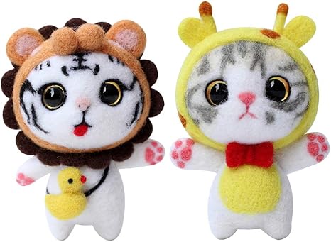 Amazon Hellery 2個セット 羊毛フェルトキット 可愛い 鹿 猫 動物 ふわふわ ウールフェルト フェルトツール プレゼント 羊毛フェルト 通販