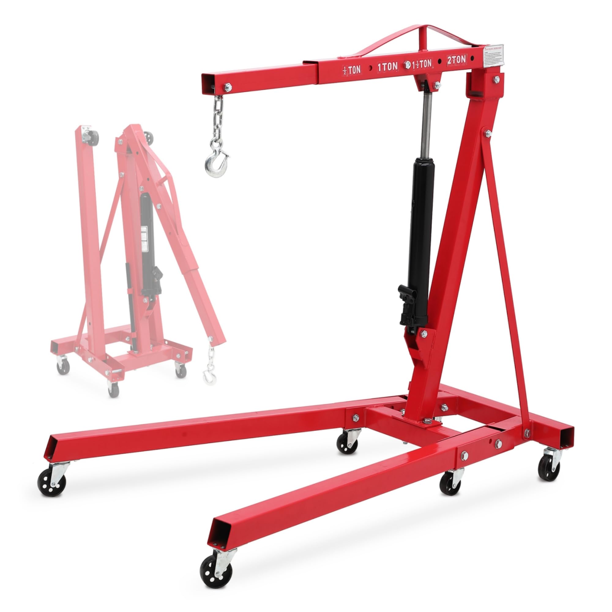Photo 1 of 2 Ton Hydraulic Engine Hoist, 4400LBS Folding Cherry Picker Engine Hoist Lift, Heavy Duty Hydraulic Shop Crane with 6 Casters & Telescopic Boom for Lifting Motor, Garage, Workshop and Factory