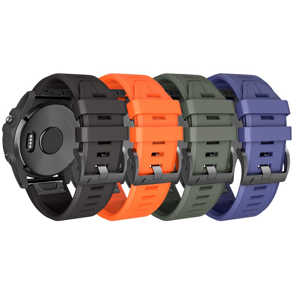 NotoCity for Garmin Fenix fenix 5x/6x pro/6x/5x Plus strap, 26mm Watch Strap for Garmin Fenix 7x/7x Pro/8 51mm, Fenix 3/3 HR Silicone Quickfit Strap(Black+Orange+Deep Blue+Army Green)