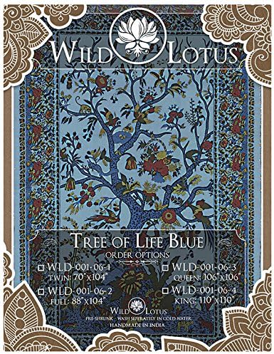 Wild Lotus Tree of Life Tapestry Blue Queen Size