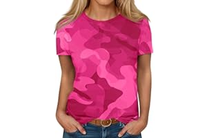GENERIC T Shirts for Women Camouflage Print Cute Going Out Tops Short Sleeve Crew Neck Shirts Blouses Casual Clothes Trendy S-5xl
