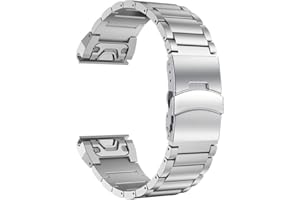 LDFAS Fenix 6X/5X Plus Band, Sport Quick Release Easy Fit 26mm Stainless Steel Metal Bands with Safety Buckle Compatible for Garmin Fenix 6X/6X Pro5X/5X Plus/3/3HR Smartwatch