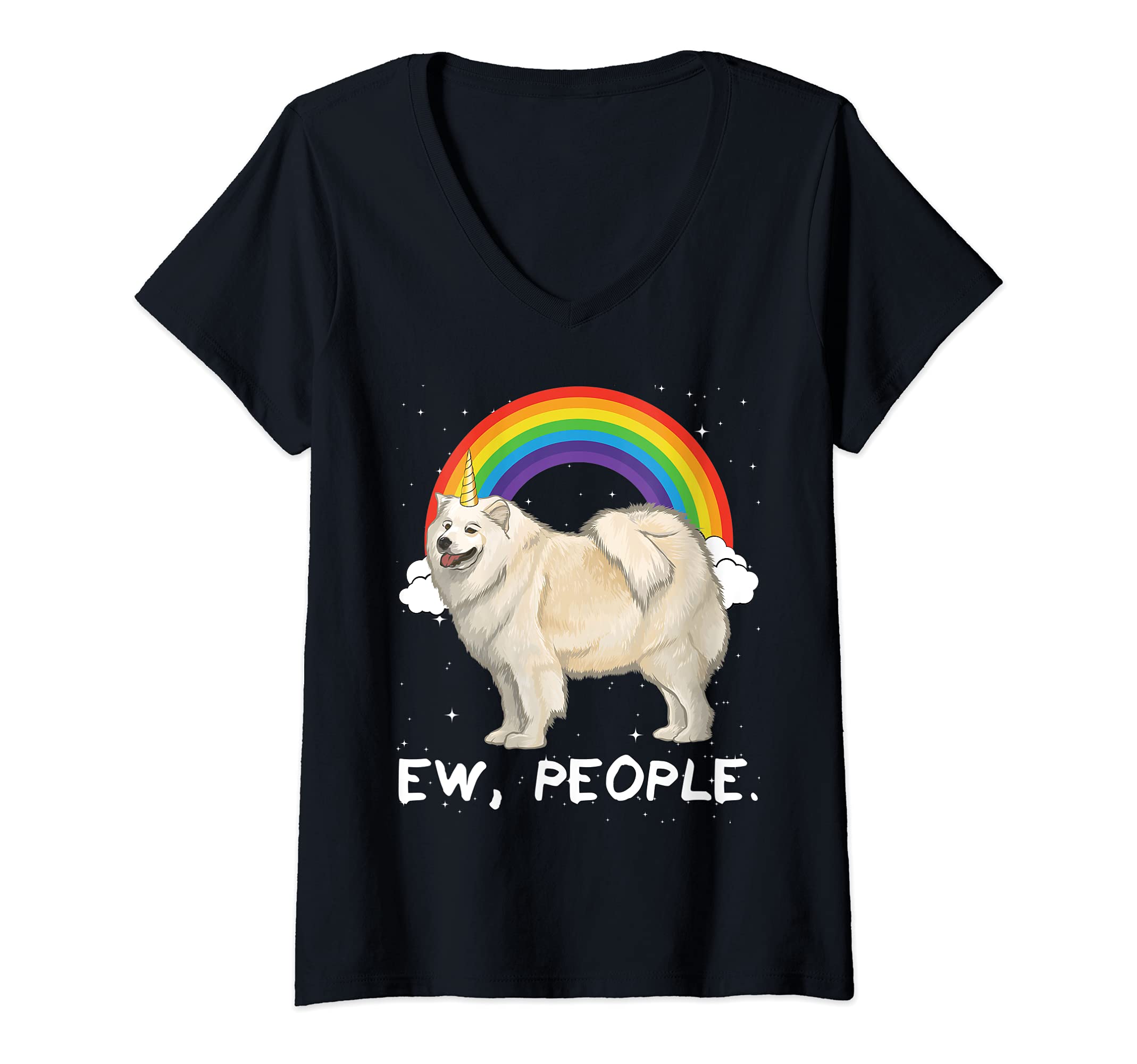 Womens Rainbow Samoyed Ew People Unicorn Dog V-Neck T-Shirt