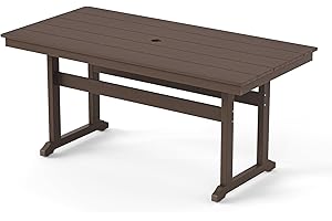 Homenjoy Rectangle Outdoor Dining Tables for 6, HDPE Weather Resistant Patio Dining Table, 66" Outdoor Tables for Patio with 1.96" Umbrella Hole for Porch, Balcony, Backyard, Dark Brown