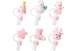 BULKITEM 6Pcs Christmas Pink Straw Cover Cap for Stanley Cup 40oz/30oz Tumbler, 10mm Reusable Cute Drinking Straw Topper Accessories, Portable Protector Plugs Decorations Gifts for Party Christmas