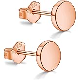 Rose Gold Plated Sterling Silver Dot Stud Earrings 3mm-10mm Options, Flat Round Disc Studs Hypoallergenic Jewelry