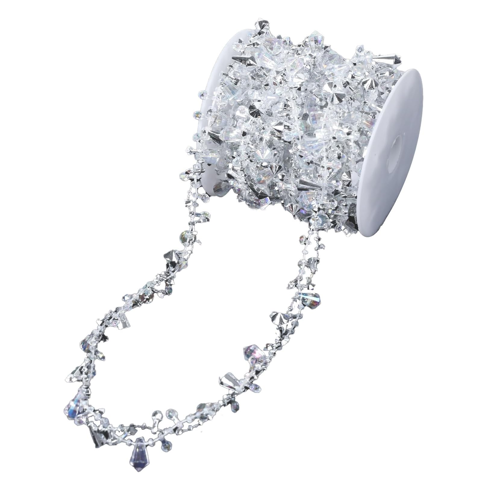 5M Crystal Christmas Garland, Christmas Tree Crystal Garland Silver Shiny Christmas Bead Chain C-hristmas Hanging Decorations Xmas Tree Beads String Chain Xmas Crystal Ornament Party Home Decor