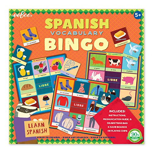 eeBoo: Spanish Bingo Vocabulary Game, A Game of Imaginative Problem Solving, Educational Games That Cultivates Conversation, Socialization, and Skill-Building, Learn Spanish, for Ages 5 and up