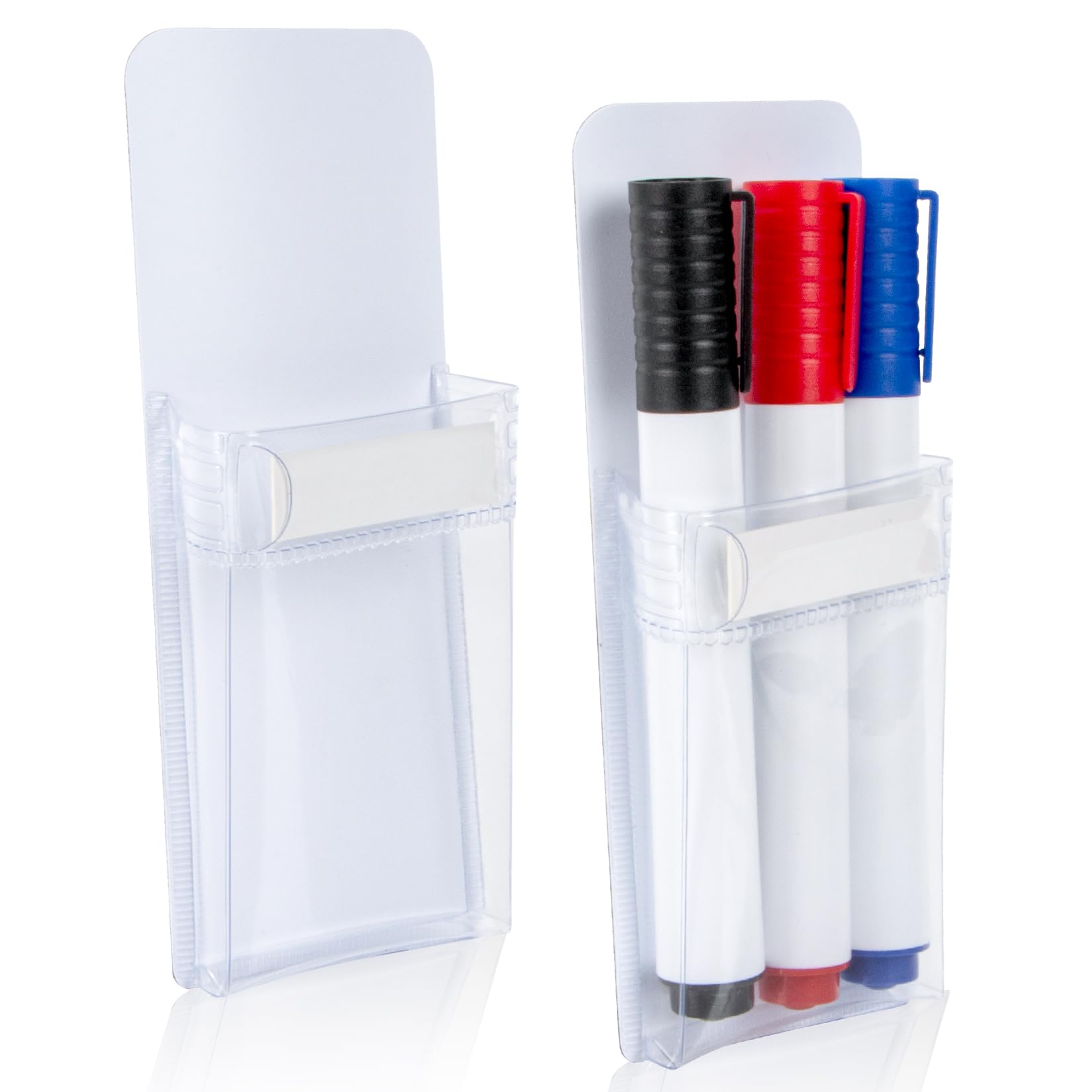 Photo 1 of 2 PACK Magnetic Pen Holder - Clear Plastic Magnetic Dry Erase Marker Holder for Refrigerator with Label Slot Strong Magnet Suitable for Organizing Office School Home Whiteboard Locker Accessories