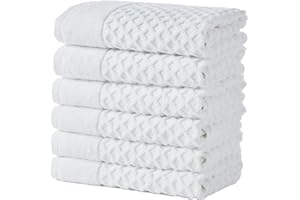 Great Bay Home White Bath Towels - 100% Cotton 6 Pack 26x16 Hand Towel Set - Absorbent, Durable, Quick-Dry Towels for Bathroom